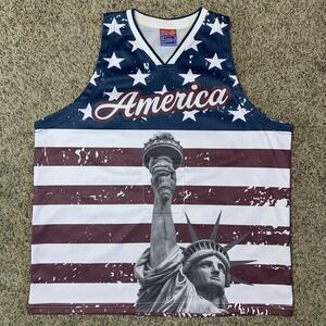 USA Drinking Team Shirt Mens XL White Tank Top America Beer Coozy Pocket